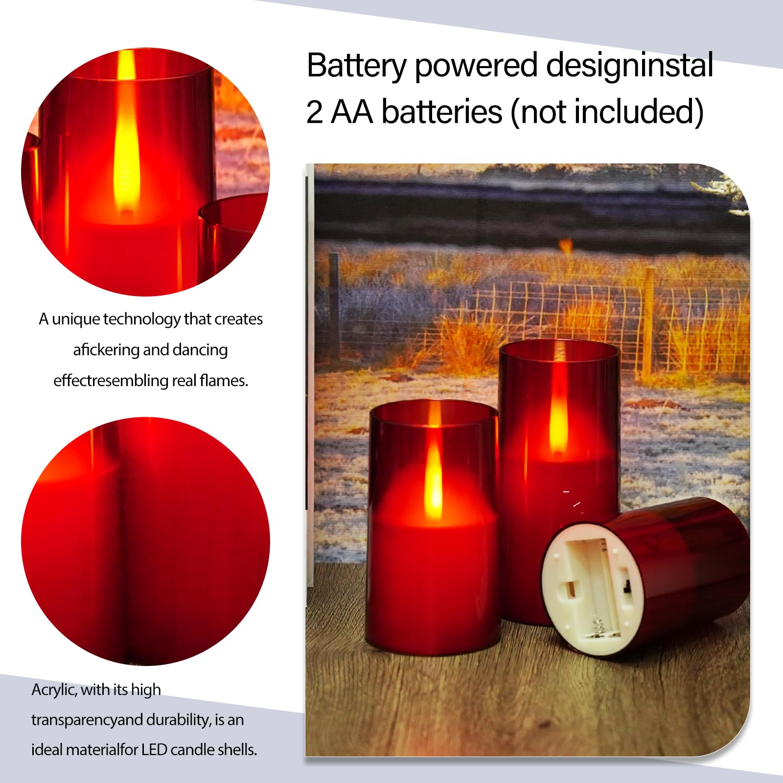 Jinyania Flameless Led Candles, Upgraded Realistic Flickering Flame Pillar Battery Operated Candles With Remote Timer, Acrylic E